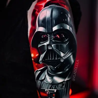 Tattoo of Darth Vader in realism style on upper arm