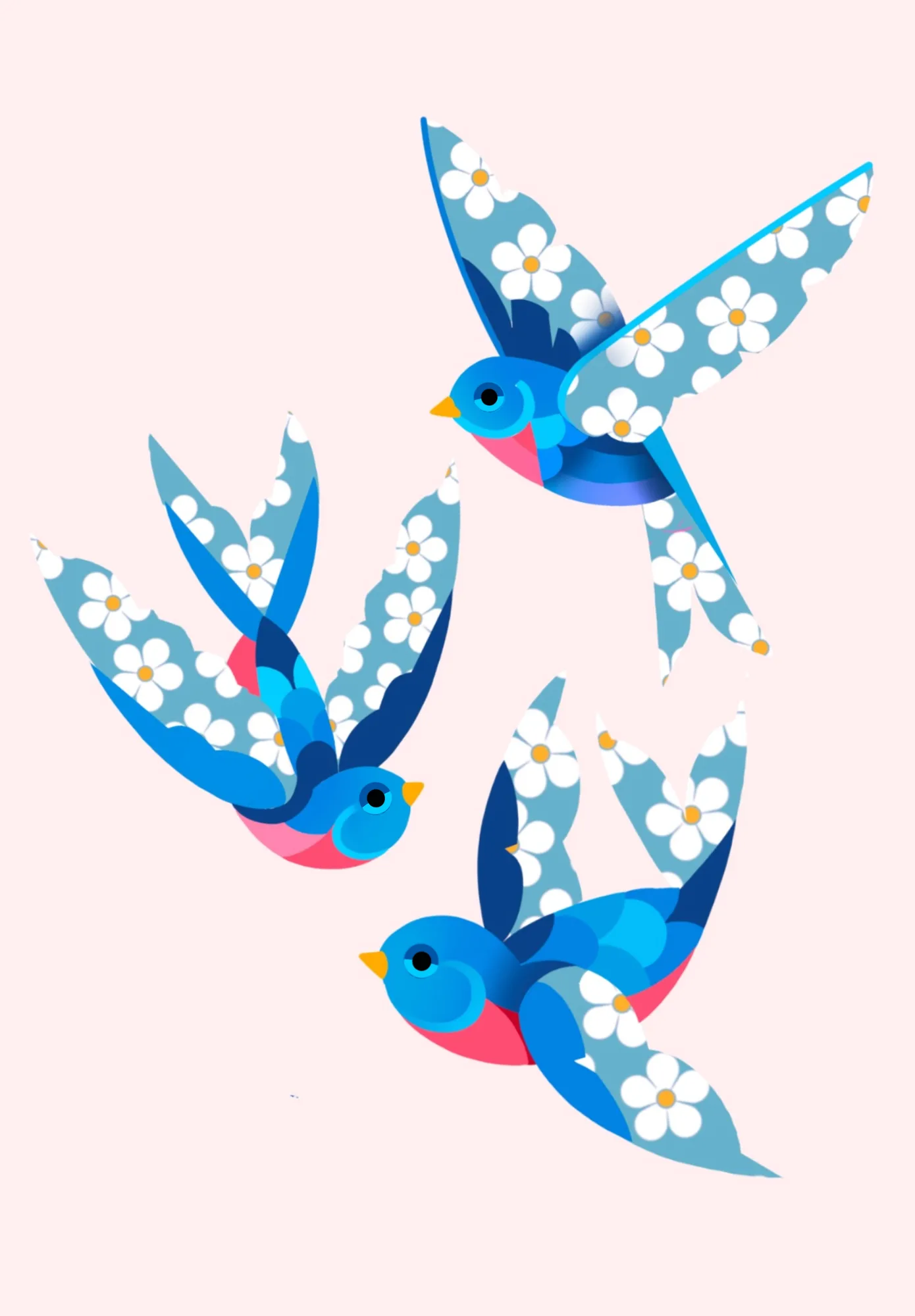 Floral Blue Birds